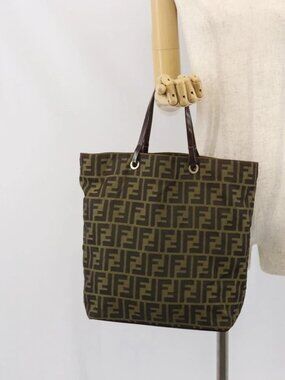 FENDI Zucca Canvas Hand Bag Black Brown